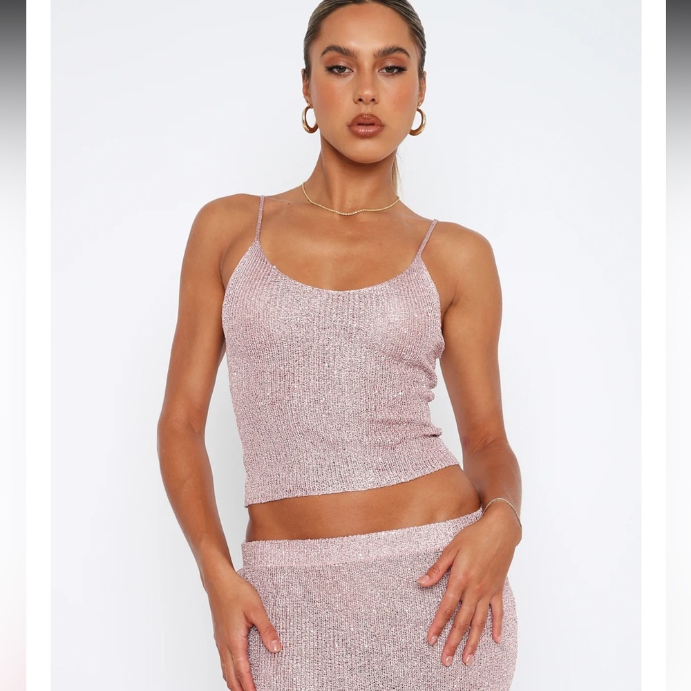 White fox Love galore sequin knot top pink XS